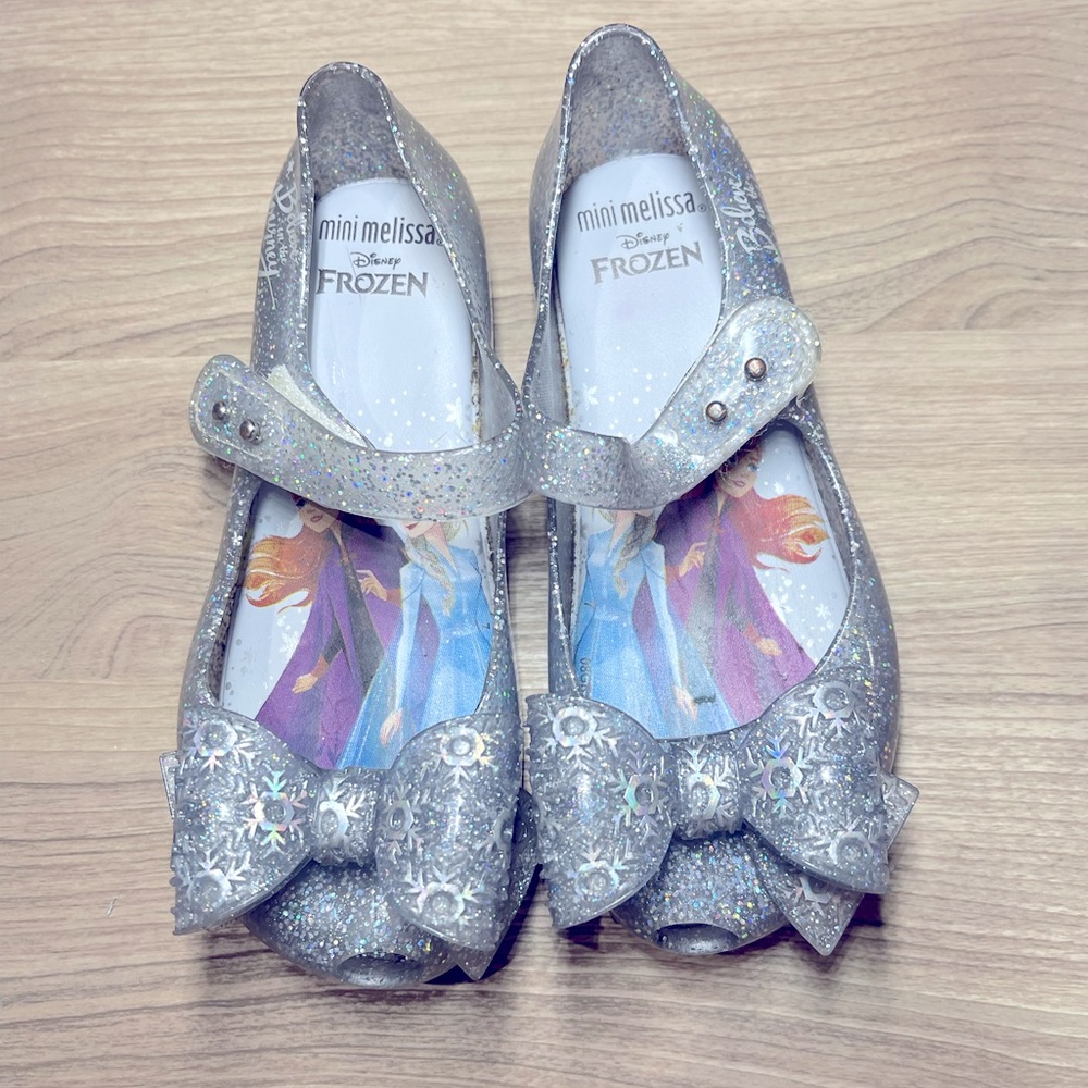 Mini Melissa Disney frozen glitter silver girl shoes size 11